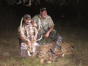 Axis Buck taken with a bow by Jesse Silva. One of the hardest things to do on the ranch! Great Job!