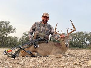 Dagan with his management buck with a bow.